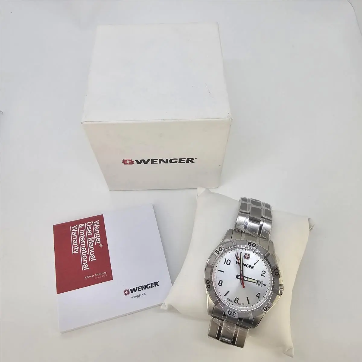 Men`s Analog Watch 43MM Gray Dial Date Gray Bracelet Band 8 Battery by Wenger