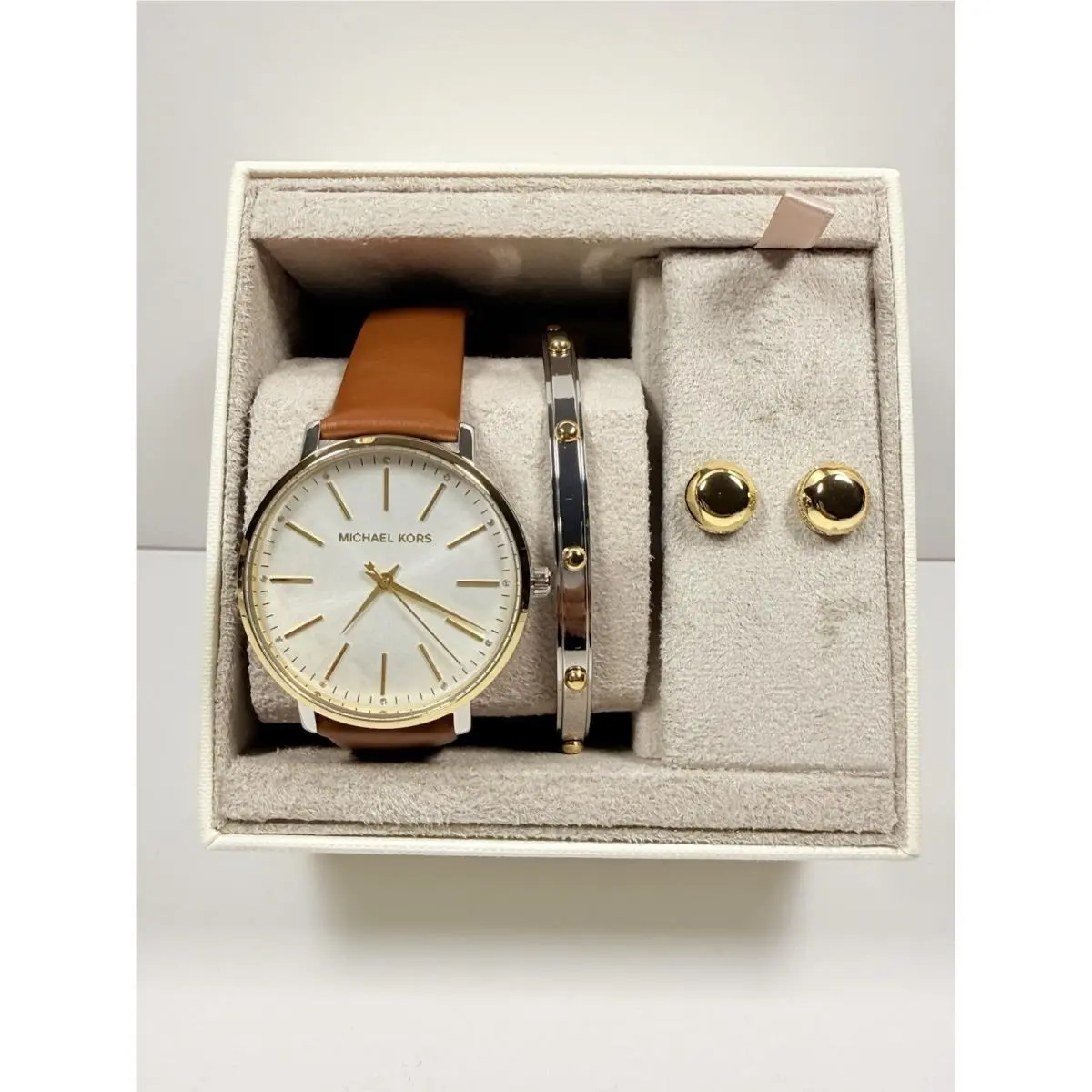 Pyper MK4897Set White Dial Brown Leather Strap Women’s Watch by Michael Kors