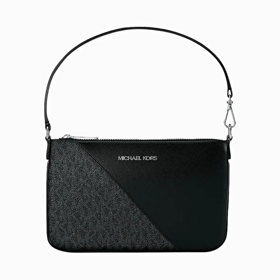 Michael Kors Small Black Signature Logo Zip Wristlet Clutch Detachable Strap - Handle/Strap: Black, Hardware: Silver, Exterior: Black
