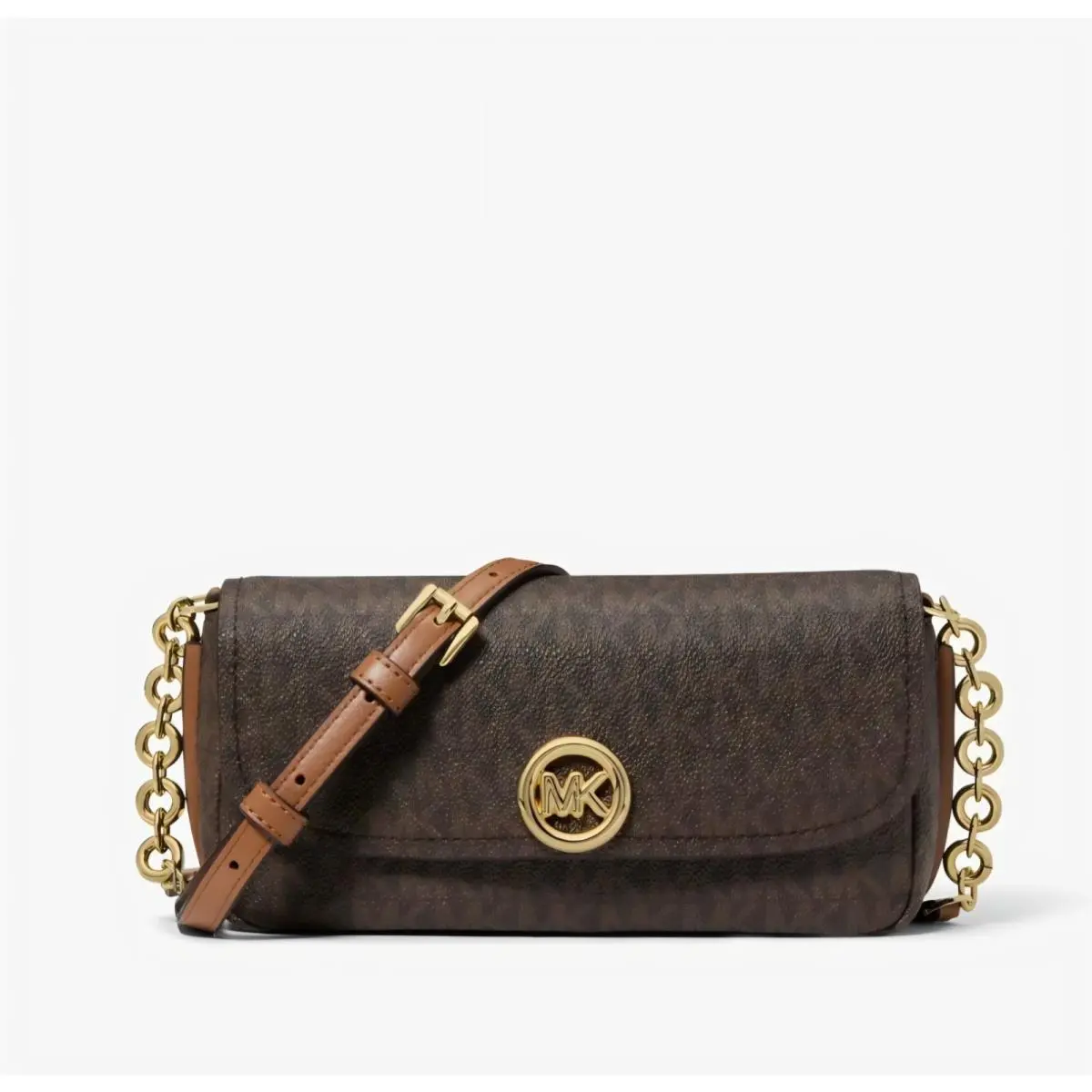 Nolita Small Signature Logo Crossbody Bag Brown Acorn Gold by Michael Kors