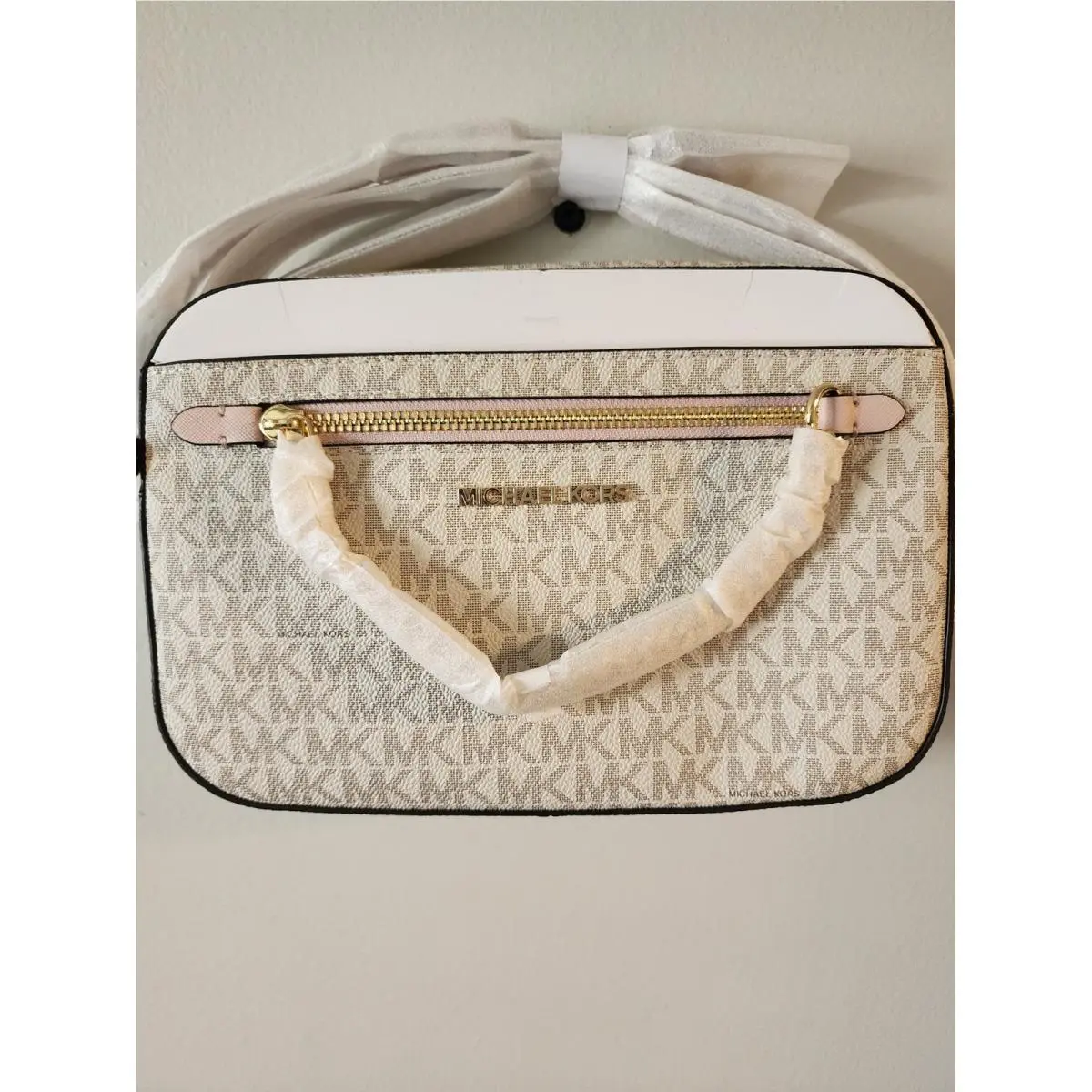 Jet Set Large East West Crossbody Bag Logo Print Pink White Gold by Michael Kors