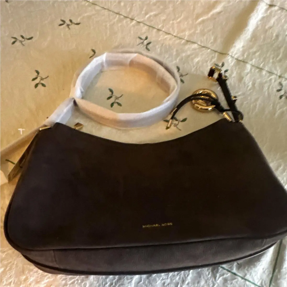 Brown Shoulder Bag Zip Gold Hardware MK Logo Detachable Strap by Michael Kors