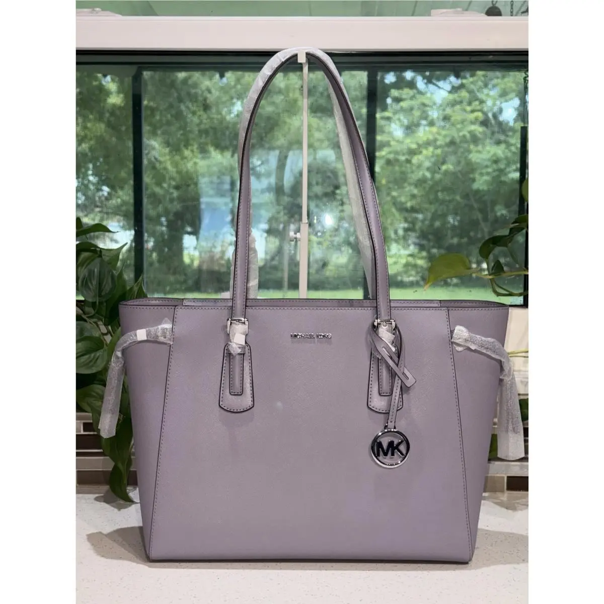 Voyager Large Zip Tote Shoulder Bag Laptop MK Purple Lilac Leather by Michael Kors