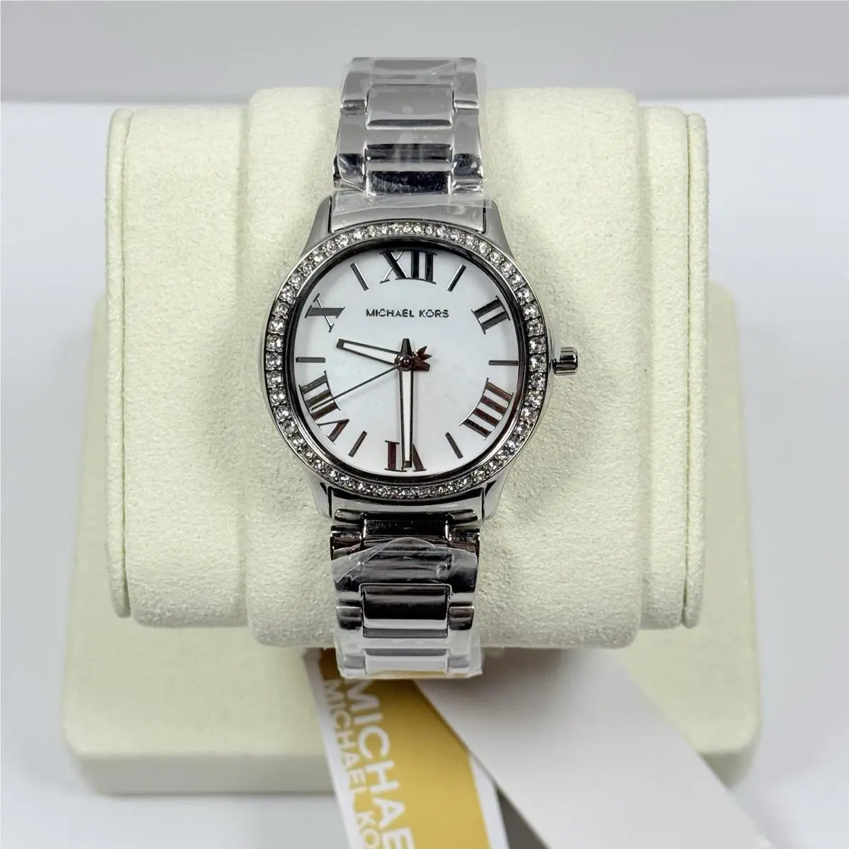 MK4824 Mini Sage Pavé White Mop Dial Silver Tone Women’s Watch by Michael Kors