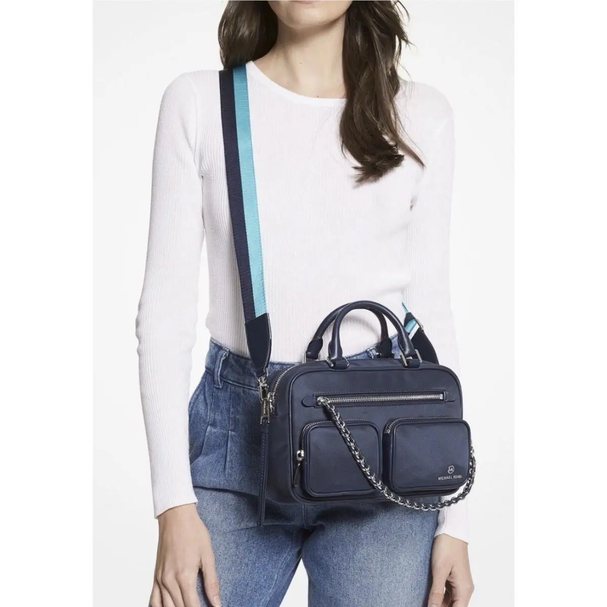 Elliot Small Utility Camera Bag Messenger Durable Nylon Navy by Michael Kors