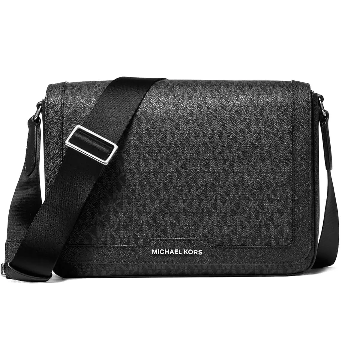 Hudson Flap Crossbody Bag Signature Logo Canvas Gunmetal Messenger by Michael Kors