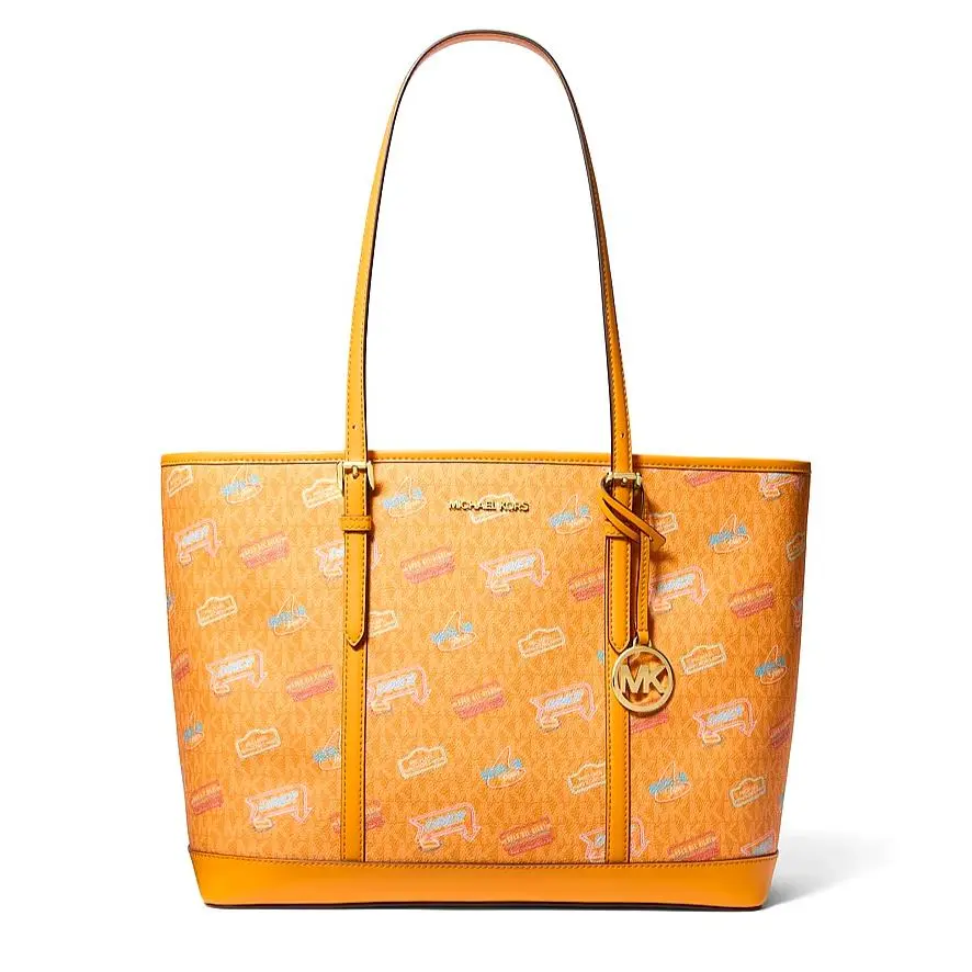 Jet Set Travel Large Signature Logo Tote Pop Orange by Michael Kors