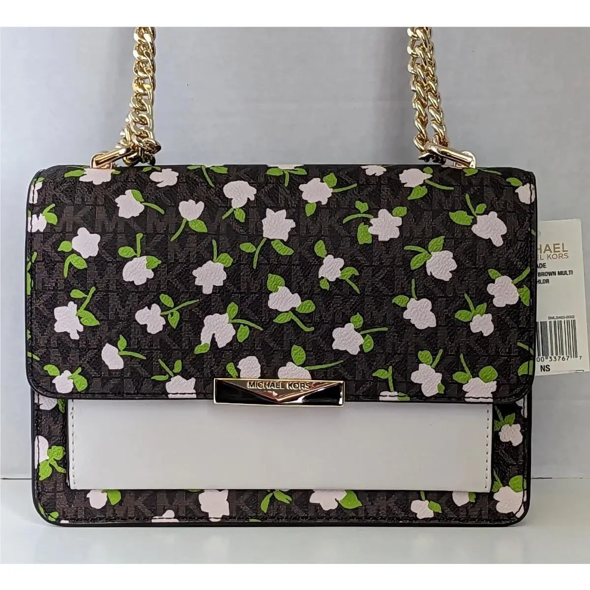 Jade Large Gusset Shoulder Bag Crossbody Brown Floral Rose by Michael Kors