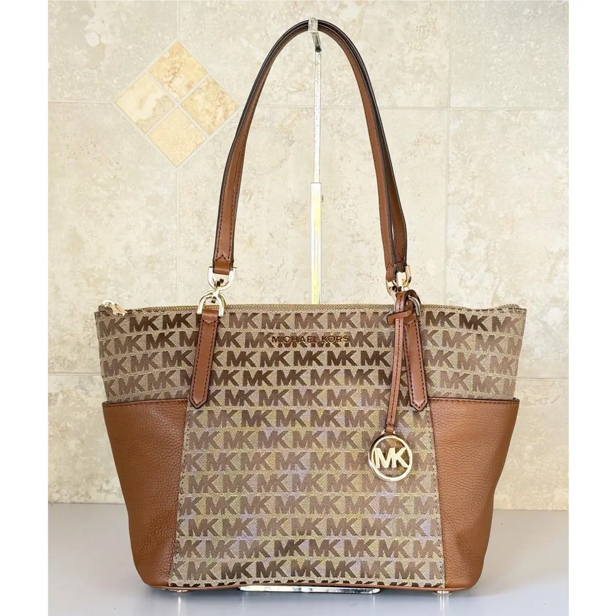Bedford LG East West Top Zip Tote Shoulder Bag MK Beige/brown by Michael Kors