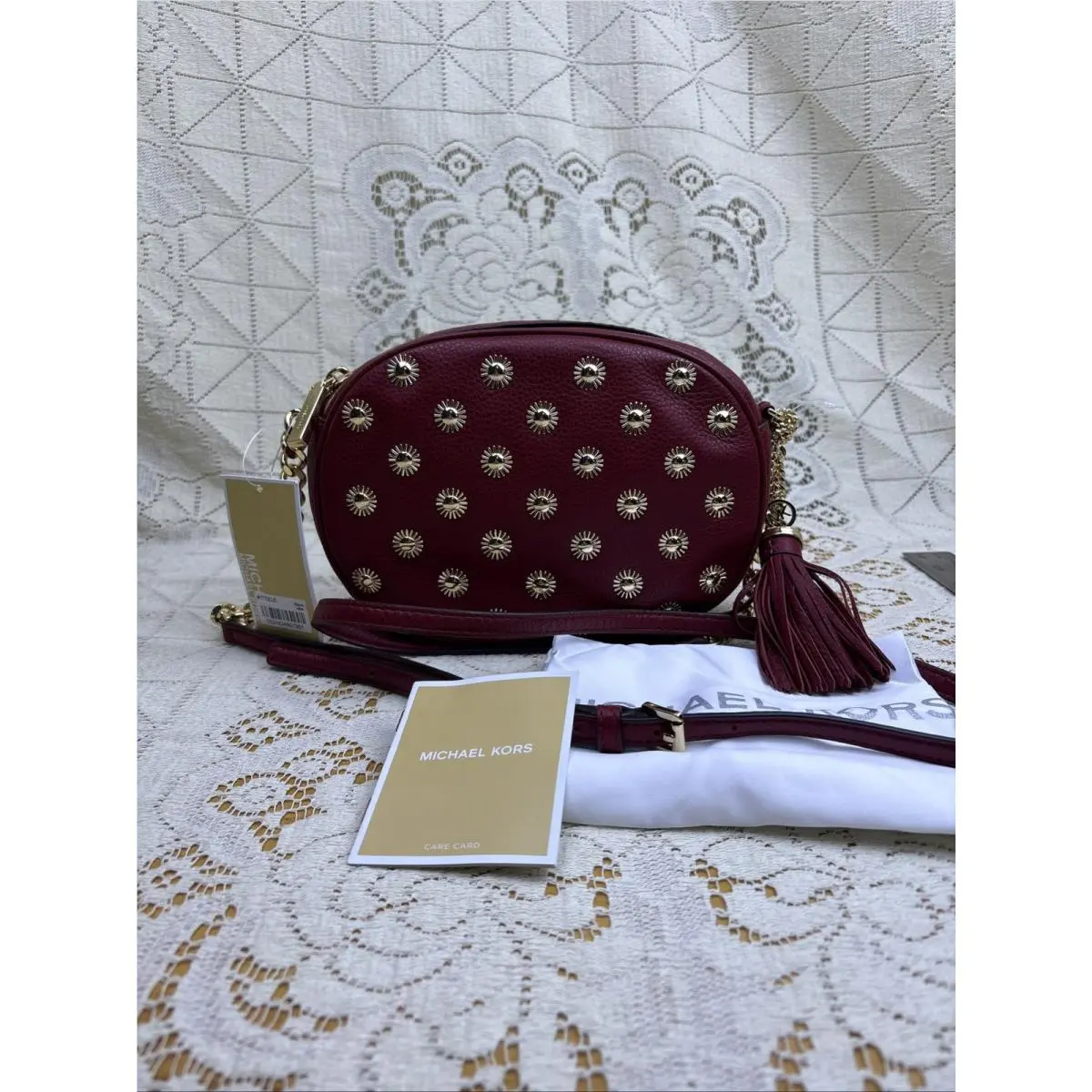 Ginny Studded MD Messenger Crossbody Cherry Starburst Studs by Michael Kors