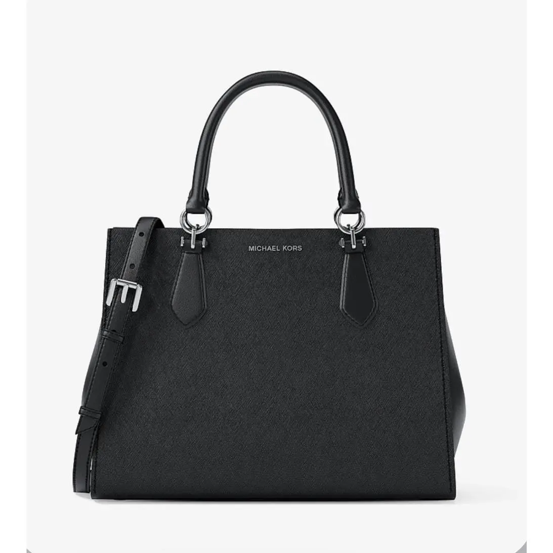 Marilyn Medium Saffiano Leather Black Satchel Silver Hardware by Michael Kors