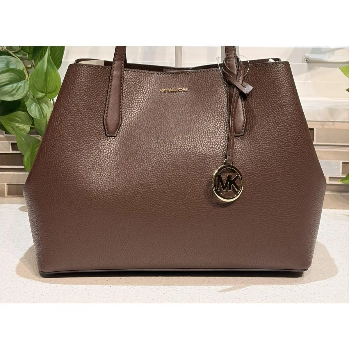 Avalon Medium Convertible Tote Bucket Shoulder Bag MK Brown Gold by Michael Kors
