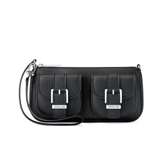 Zoe Small Pebbled Leather Pochette Pebble Leather Black by Michael Kors