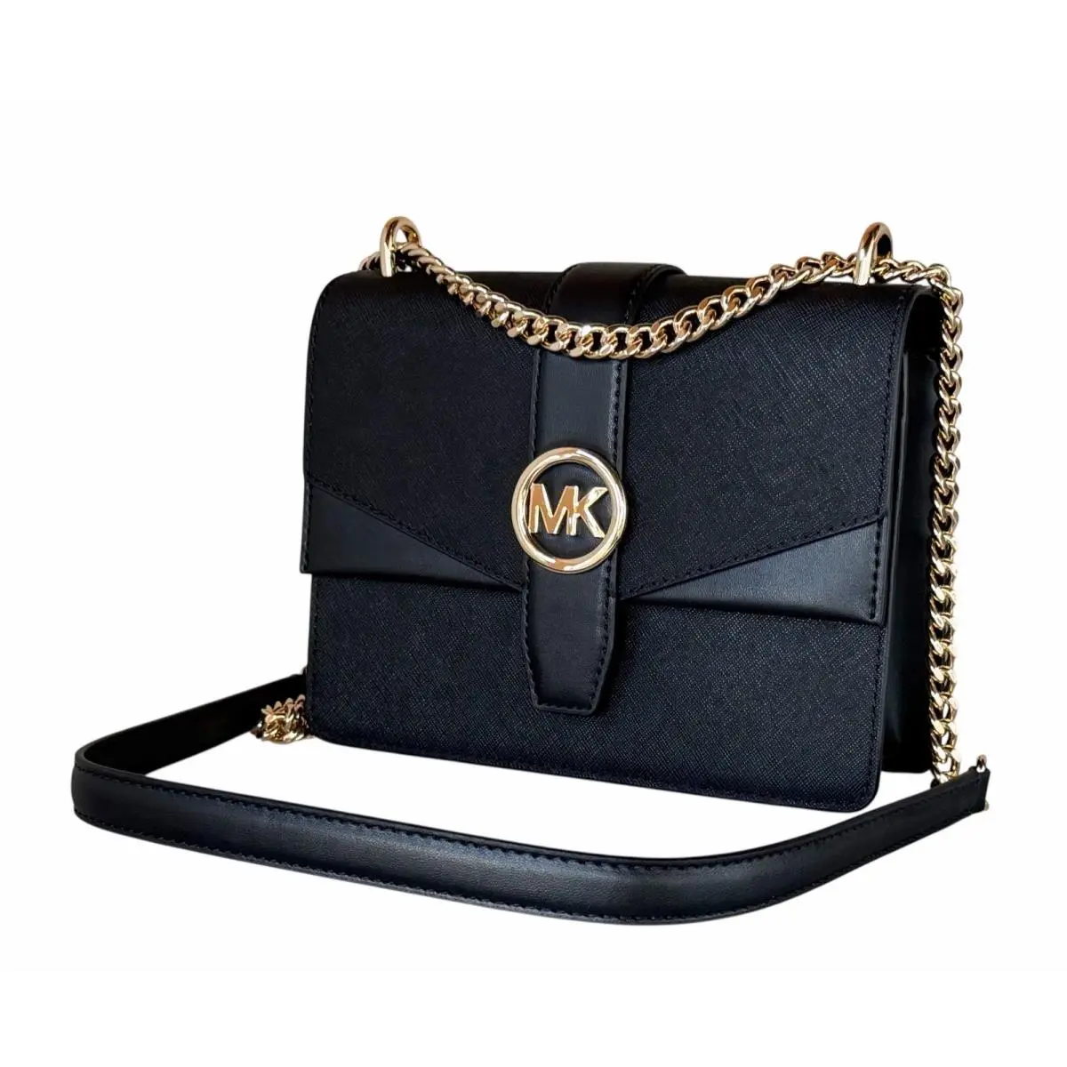 Greenwich Small Convertible Shoulder Flap Crossbody Bag Black/gold by Michael Kors
