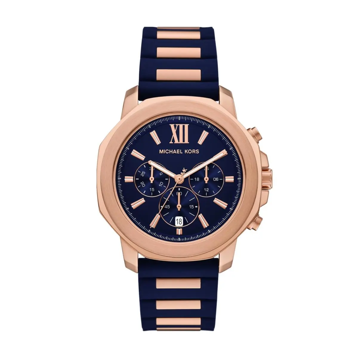 Men`s Prescott Chronograph Blue Silicone Watch Rose Gold/blue by Michael Kors