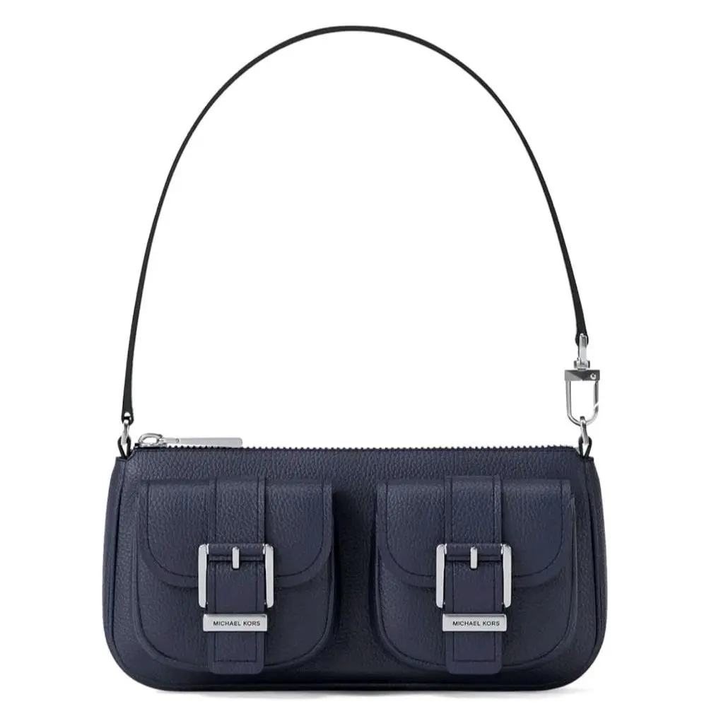 Zoe Small Convertible Pouchette Navy Blue in Paper Wrap by Michael Kors