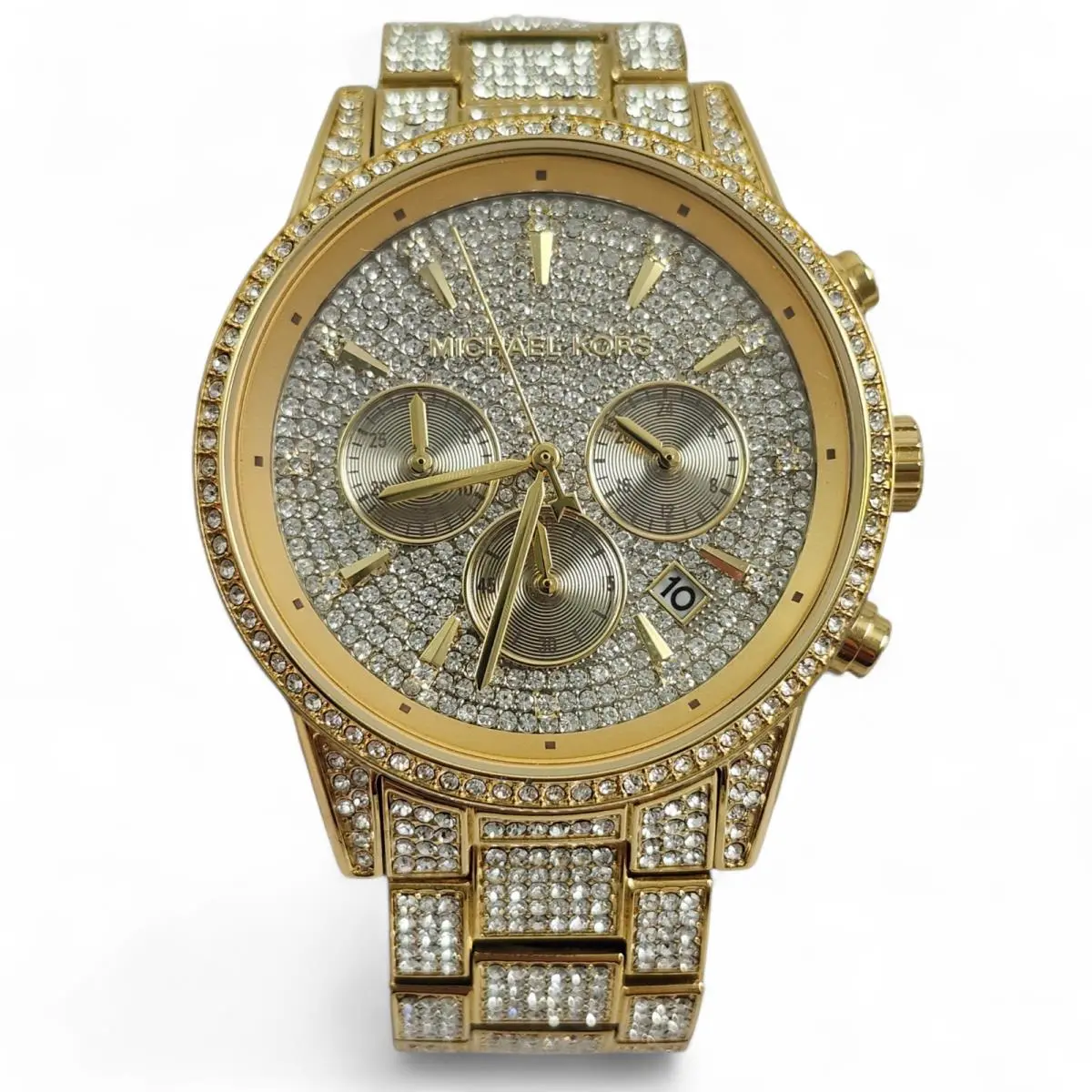 Ritz Gold Pave Glitz Chronograph Watch MK6747 Box Nwot by Michael Kors