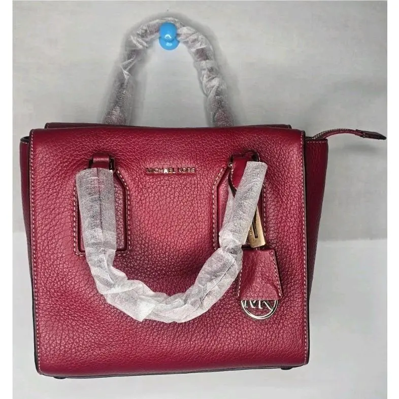 Red Medium Crossbody Leather Top Handle Bag by Michael Kors