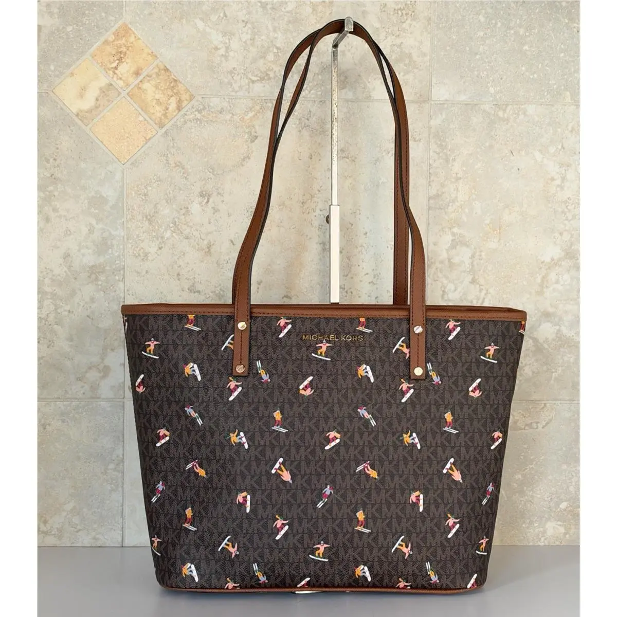 Aspen Jet Set Travel MD Carryall Shoulder Tote Bag MK Brown Multi by Michael Kors