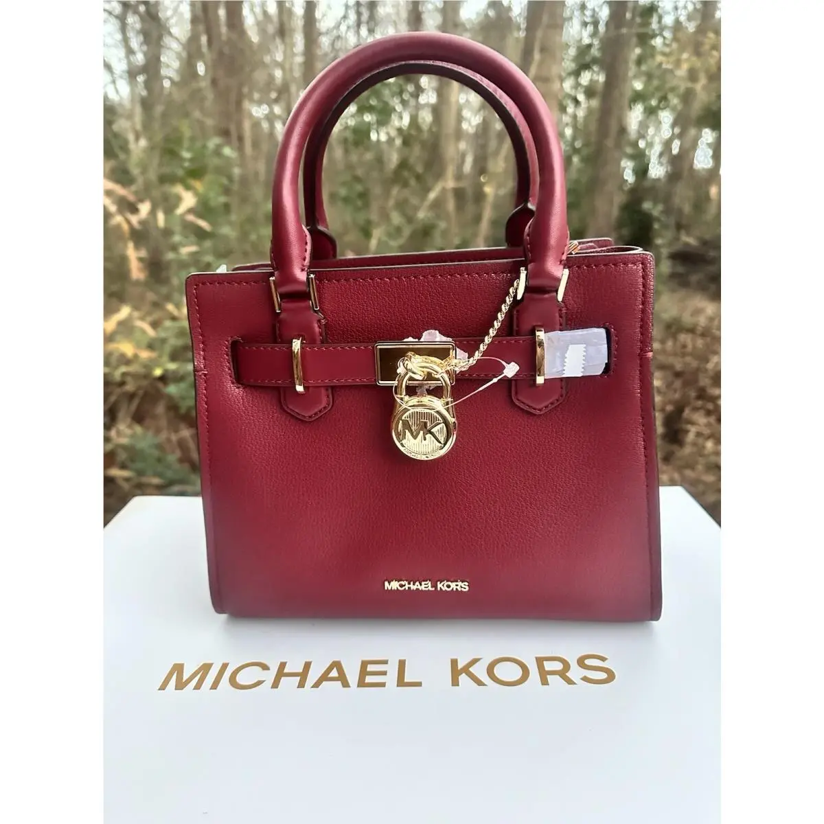 Hamilton Small Satchel Leather Crossbody Bag Mulberry by Michael Kors