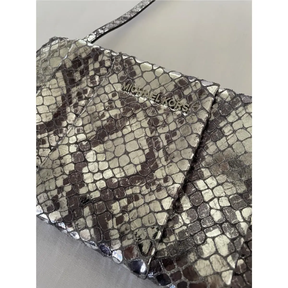 Soft Leather Silver Snake Print Purse Handbag Clutch by Michael Kors