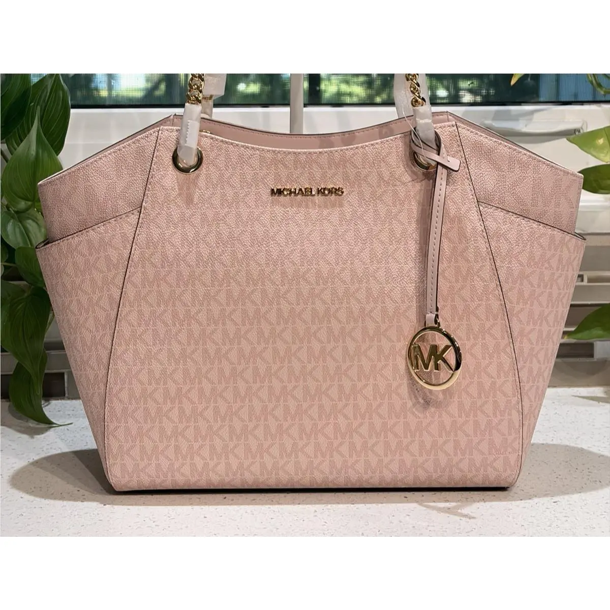 Jet Set Travel Large Medium Chain Shoulder Tote Bag MK Pink Logo by Michael Kors
