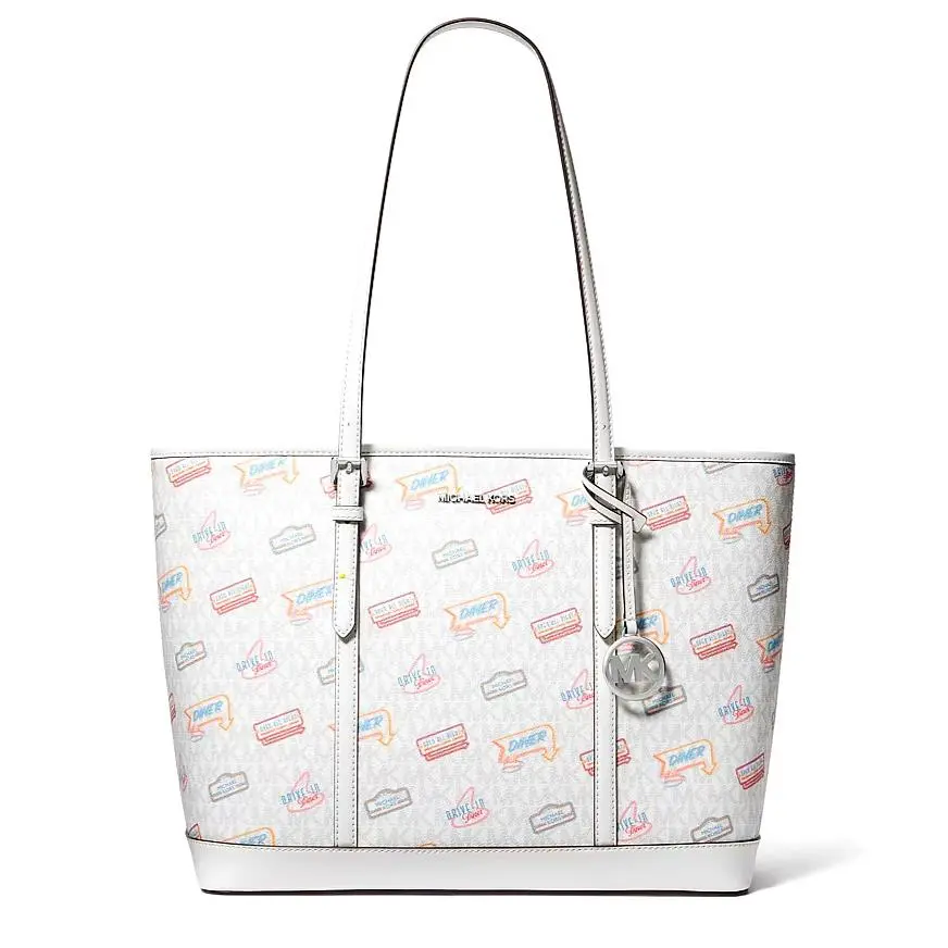 Jet Set Travel Large Signature Logo Tote Bag Optic White by Michael Kors