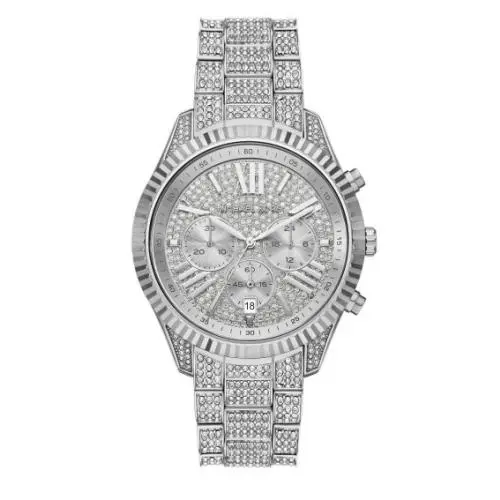 Michael Kors Oversized Lexington Pavé Silver Dial 42 mm Women`s Watch MK4972 - Dial: Silver, Band: Silver, Bezel: Silver