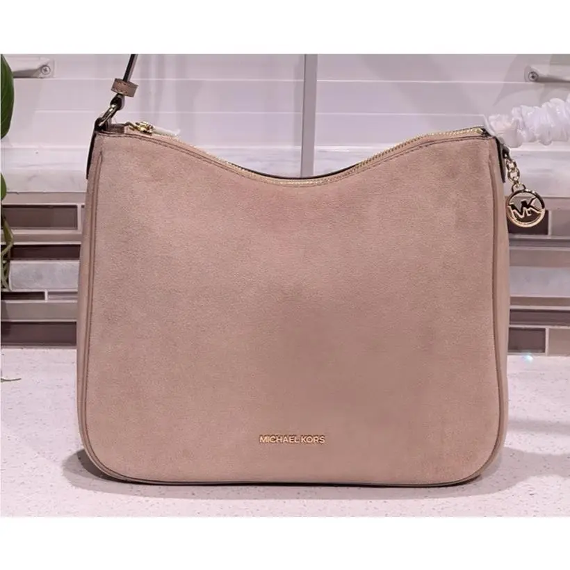 Nayla Medium Zip Messenger Crossbody Shoulder Bag MK Camel Suede by Michael Kors