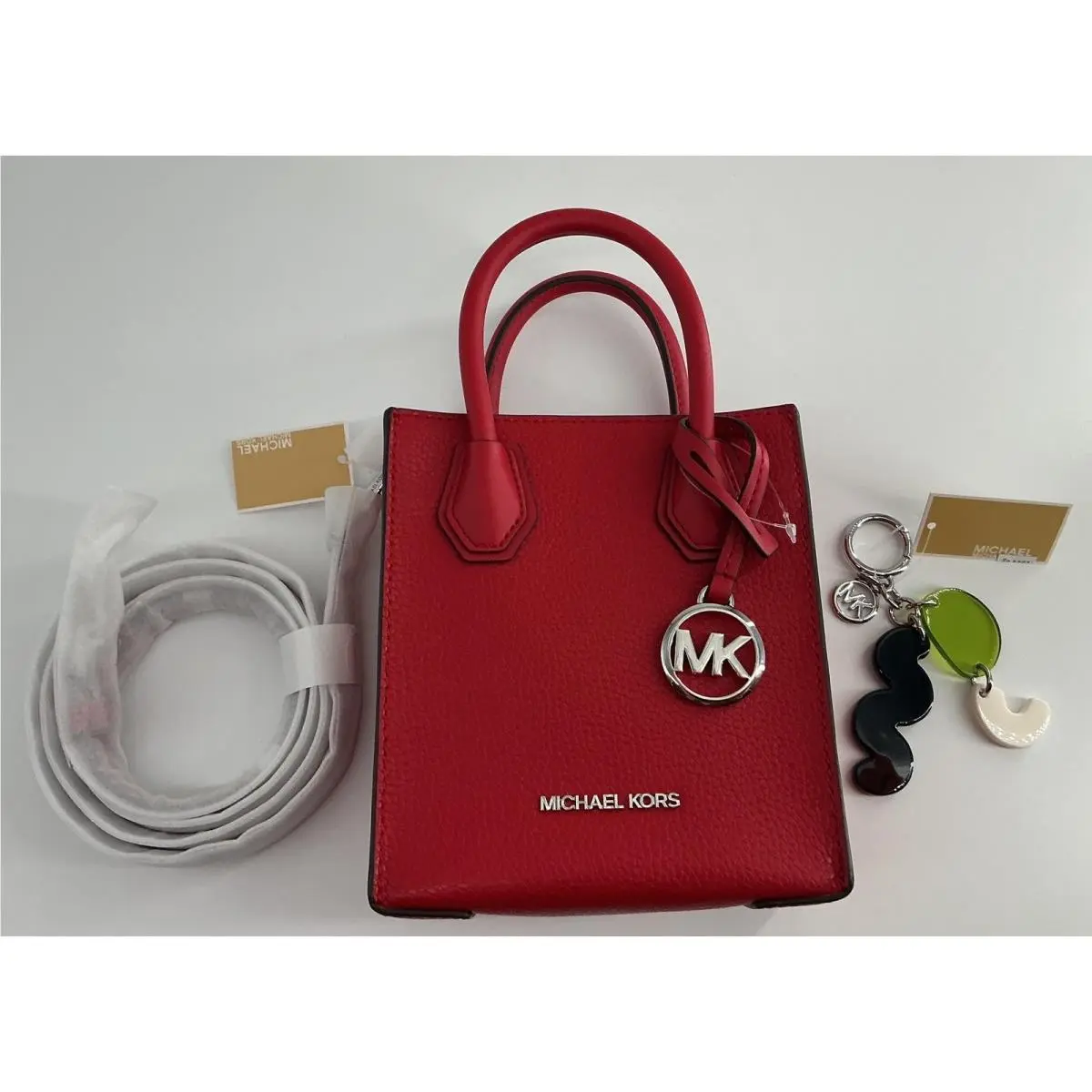Mercer XS Logo Leather Shopper Crossbody Bag 35H1SM9L0L Key Fobs by Michael Kors