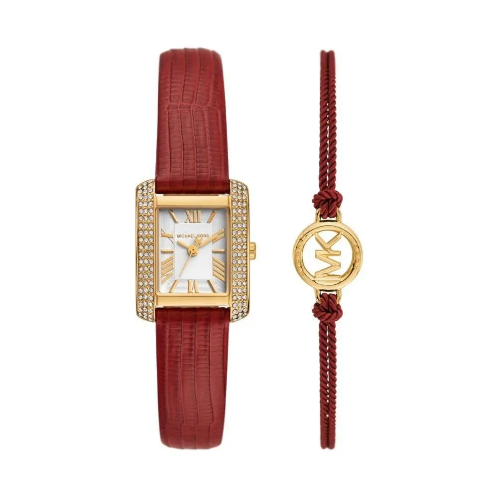 Women`s Emery Three-hand Red 27MM Gold/red Bracelet Gift Set by Michael Kors