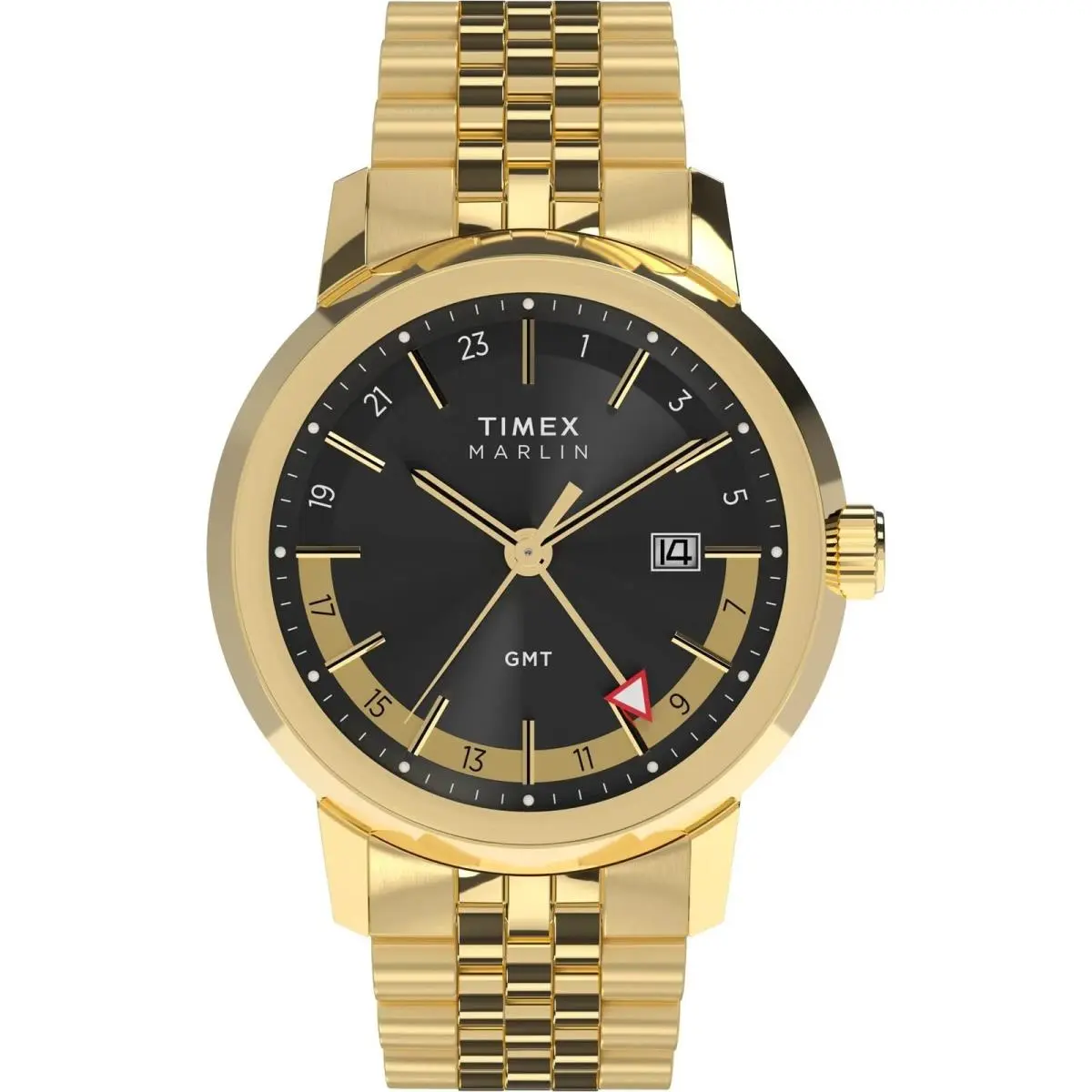 Marlin Men`s Quartz Watch TW2Y47700 Gmt Black Dial Gold by Timex
