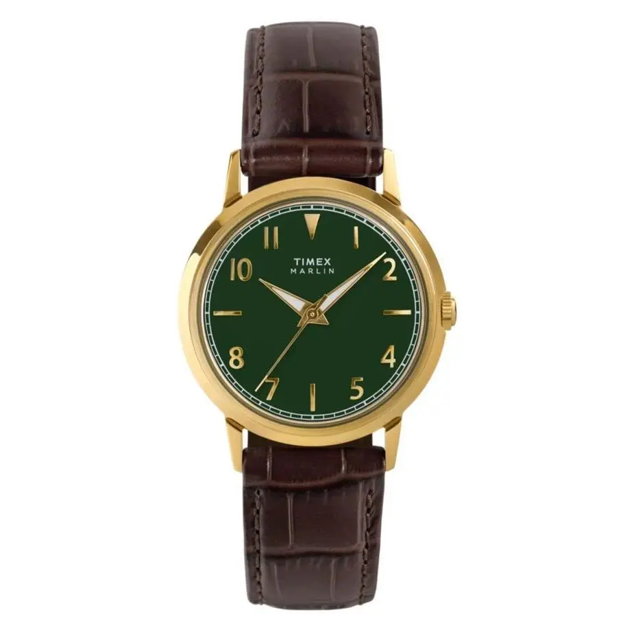 Marlin 1960 Reissue Quartz 34mm Brown Leather Strap Green Watch TW2Y37800 by Timex