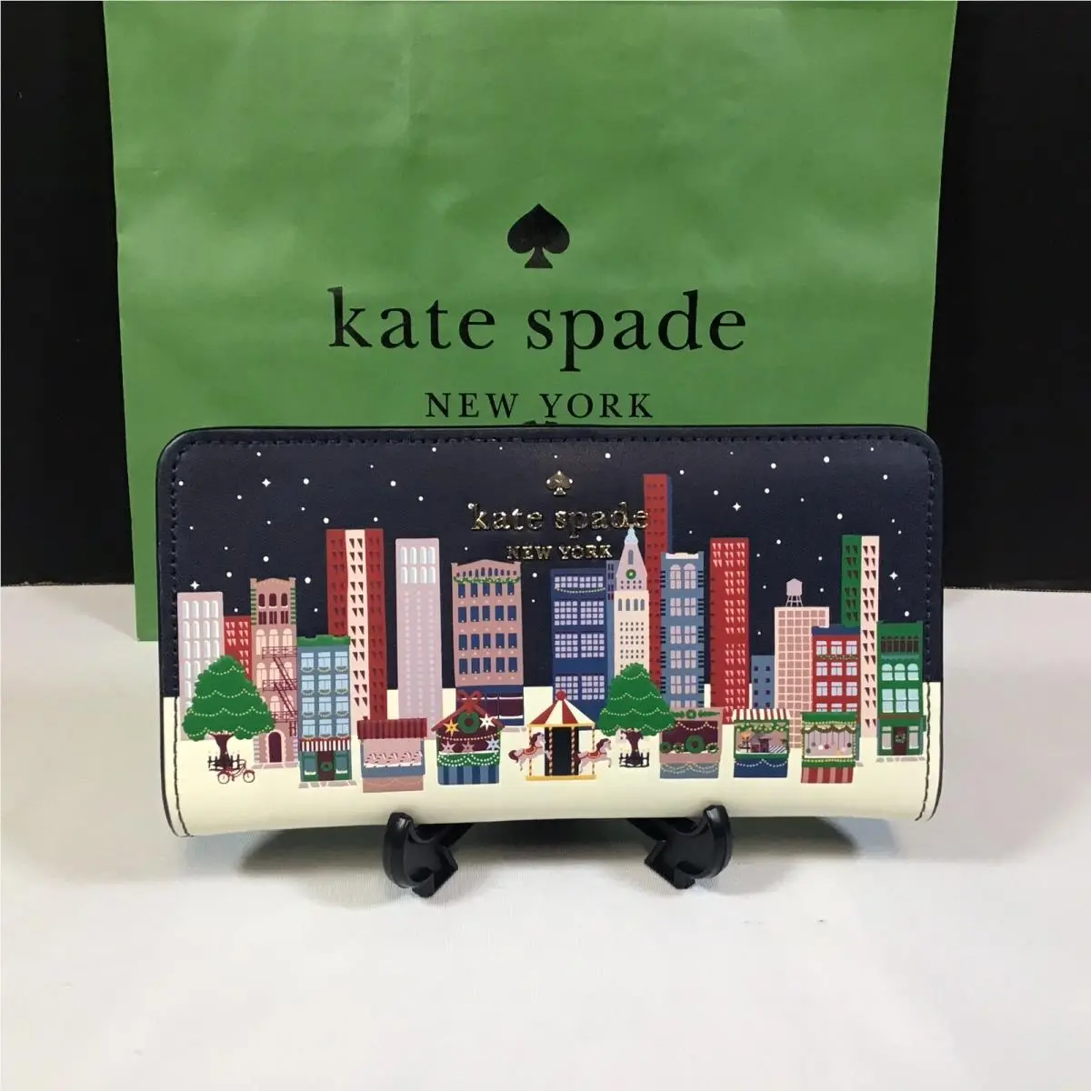 Kate Spade New York Navy Winter Wonders Large Slim Bifold Wallet KE695 New
