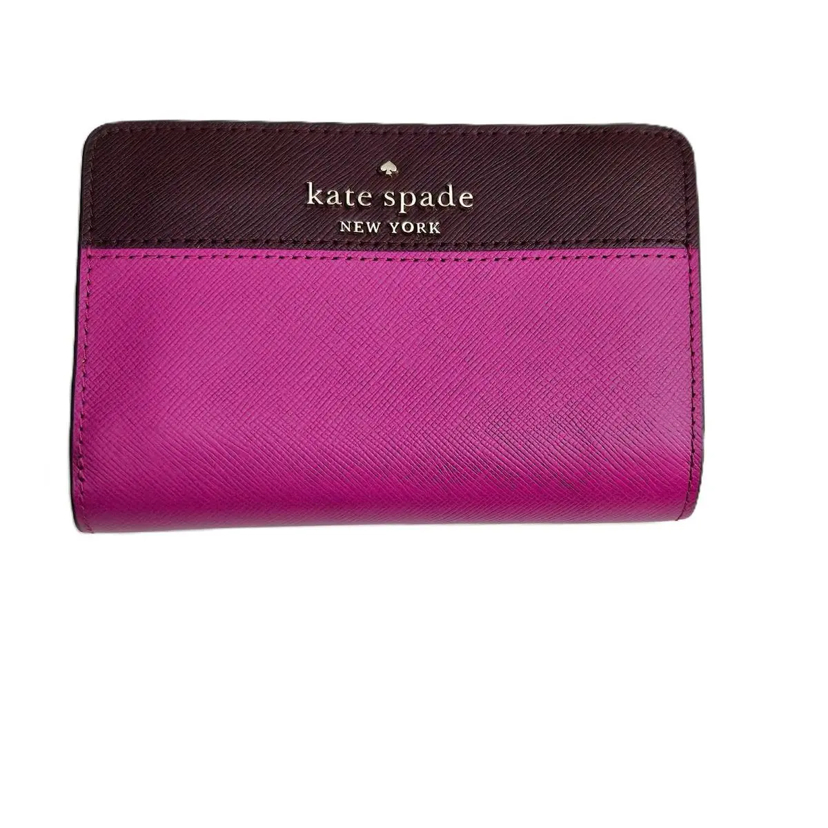 Kate Spade Staci Medium Compact Bifold Wallet Pink Burgundy Colorblock