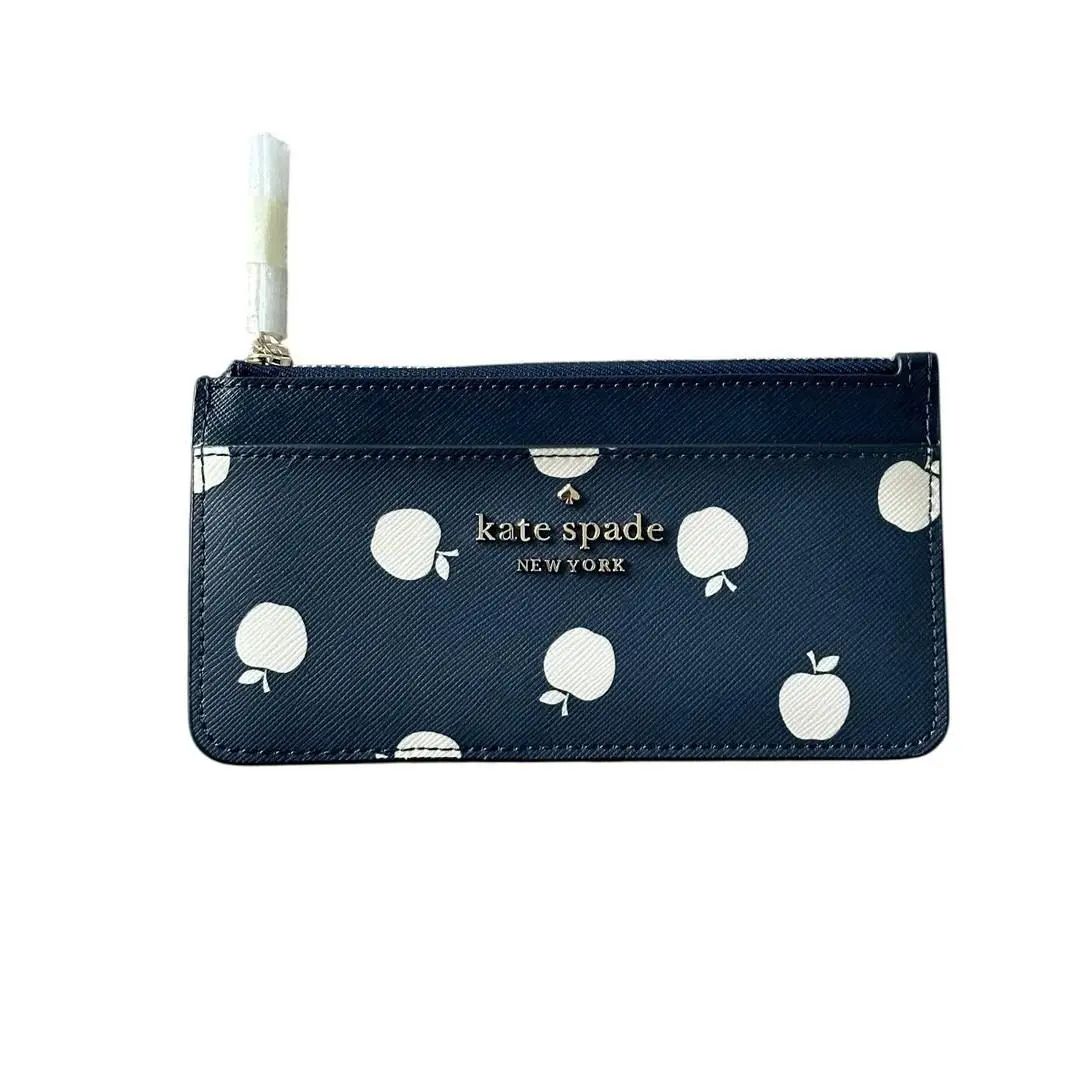 Large Slim Card Holder Orchard Toss Apple Blazer Blue by Kate Spade