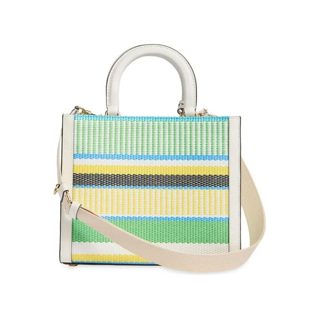 New York Manhattan Striped Woven Straw Tote in Green Multi by Kate Spade