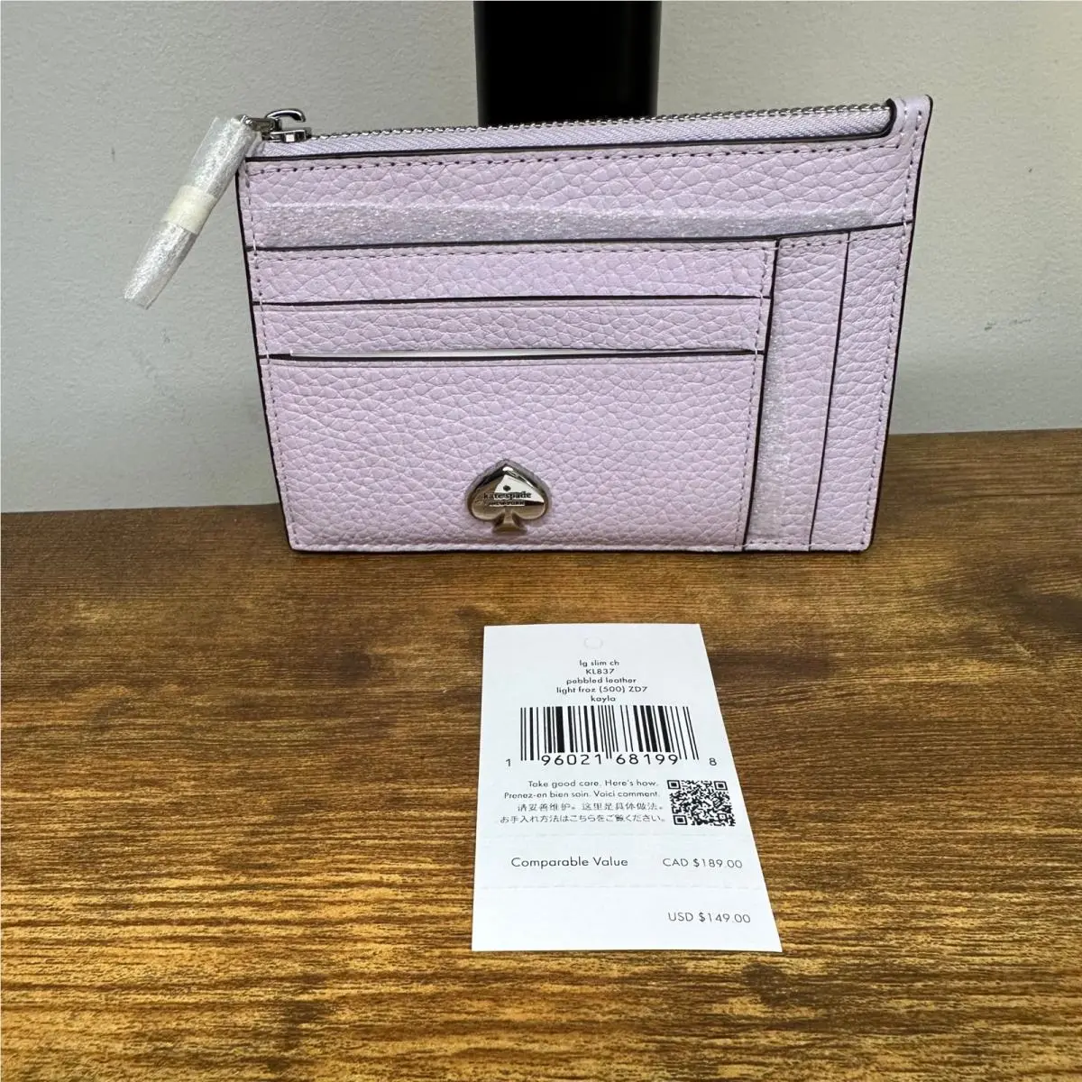 Kate Spade Kayla Large Slim Card Holder Pebbled Leather Light Froz Purple KL837