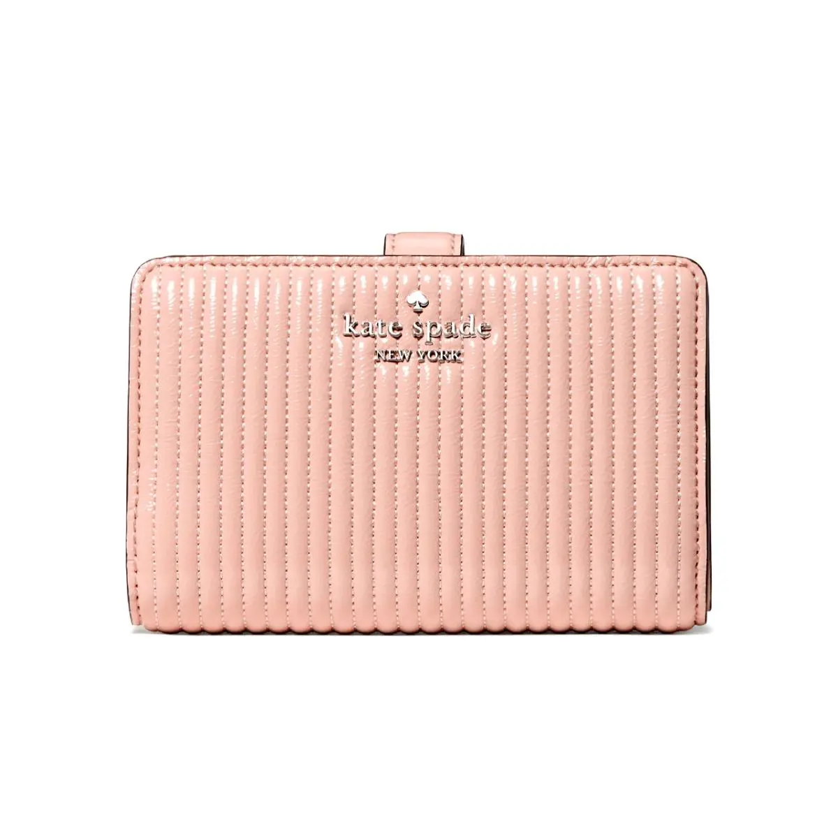 New  Shiny Quilted Medium Bifold Wallet Patent Rose Smoke by Kate Spade