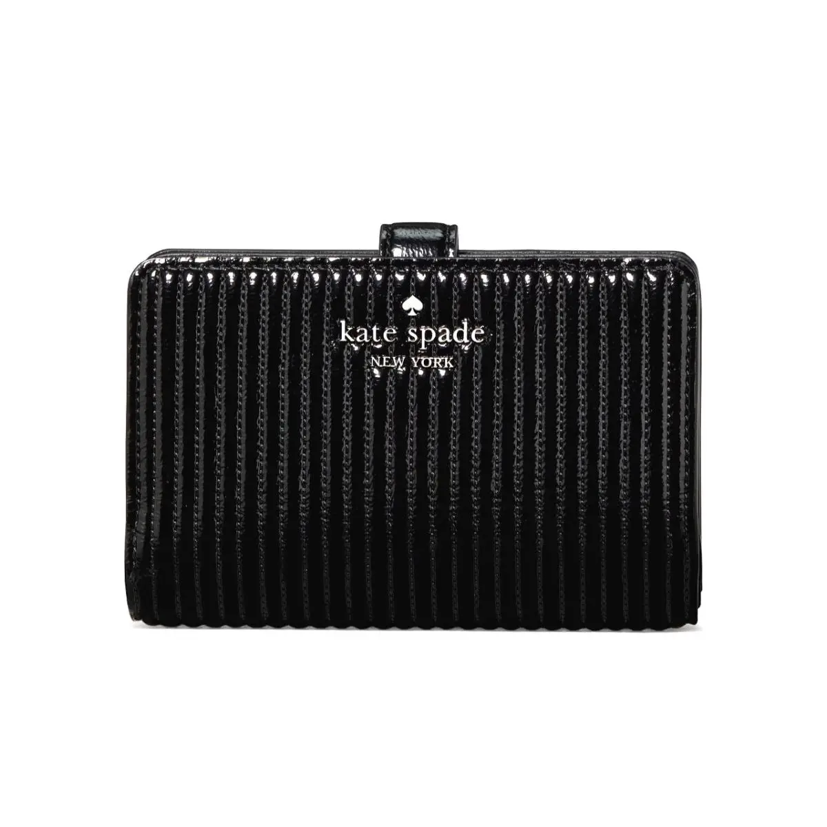 New  Shiny Quilted Medium Bifold Wallet Patent Black by Kate Spade