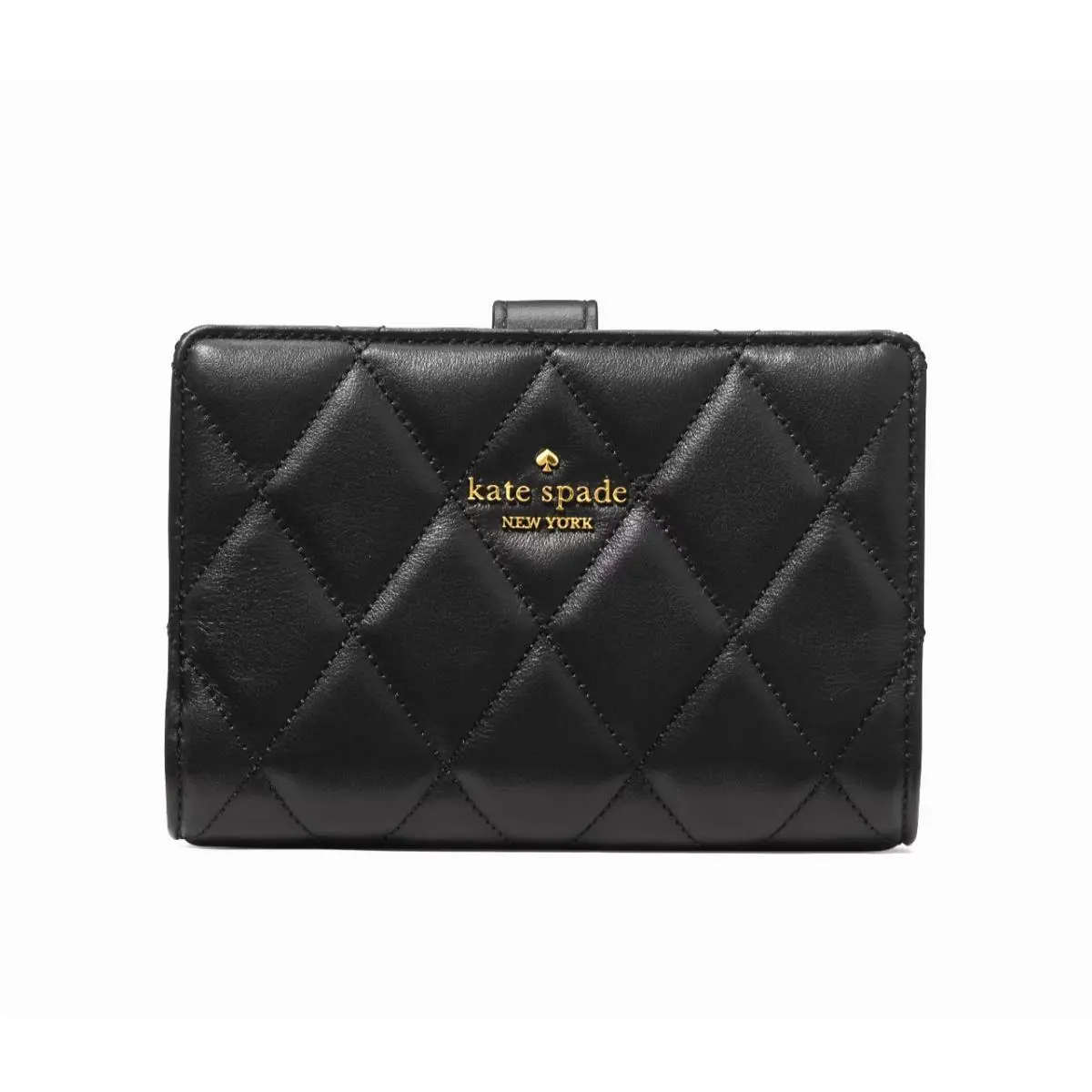 New  Quilted Medium Bifold Wallet Smooth Leather Black by Kate Spade