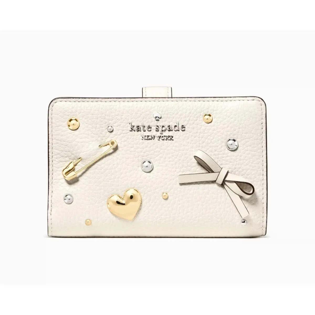 New  Charmed Medium Bifold Wallet Pebble Leather Meringue by Kate Spade