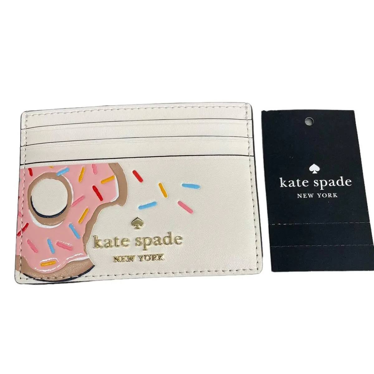 New  Coffee Break Donut Small Slim Card Holder Cream Multi by Kate Spade