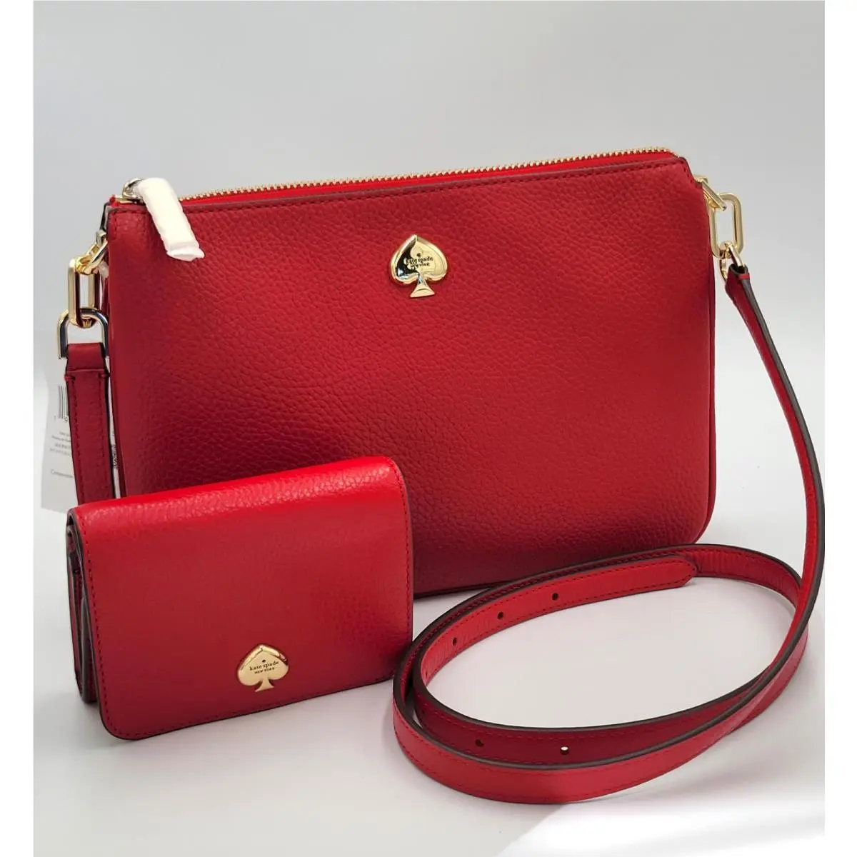Kate Spade Kayla Crossbody Triple Compartment Bag Wallet Set Leather Red New