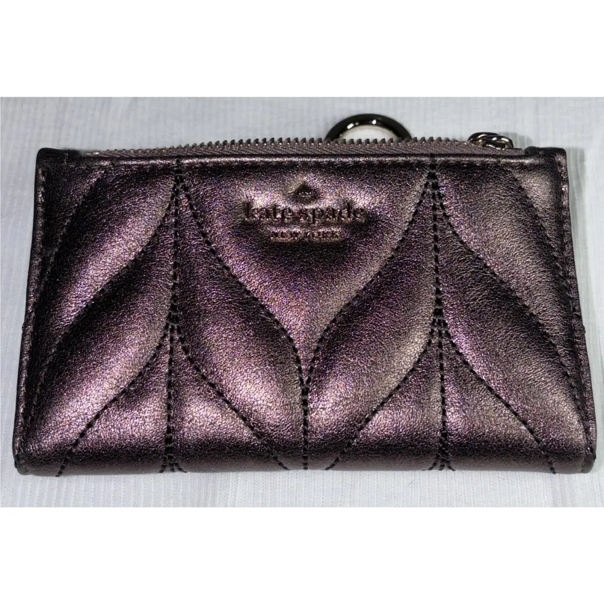 Kate Spade Briar Lane Quilted Metallic Soft Leather Mikey Wallet Keycha