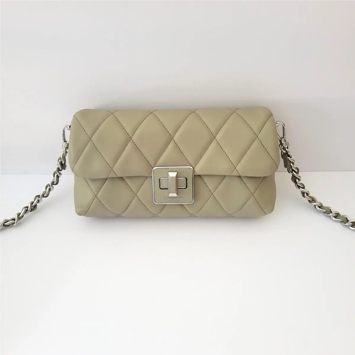 Kate Spade KM531 Carey Smooth Quilted Leather Mini Crossbody Wallet Chain Elm