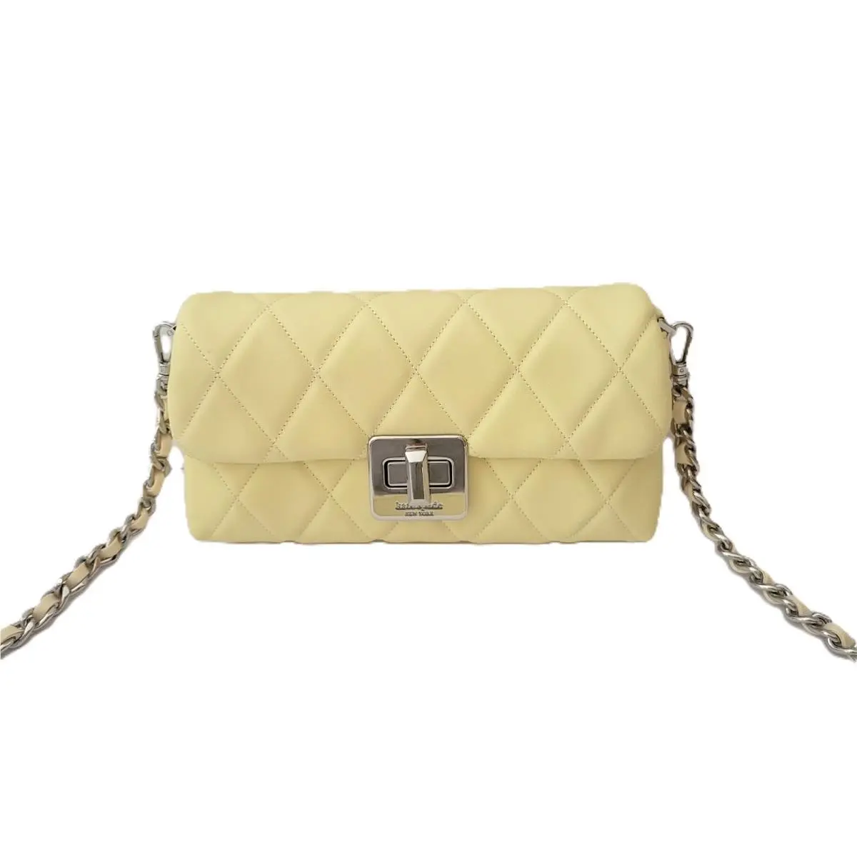 KN710 Carey Smooth Quilted Leather Mini Crossbody Chain Lemon Fond by Kate Spade