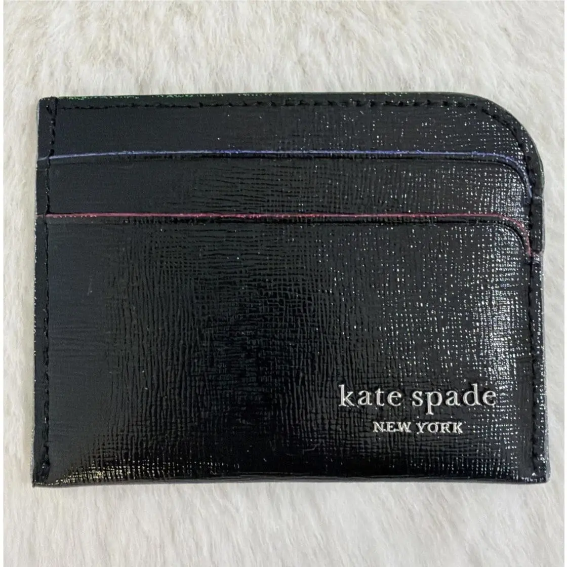 New Kate Spade Devin Glitter Edged Shiny Saffiano Leather Card Case Cardholder