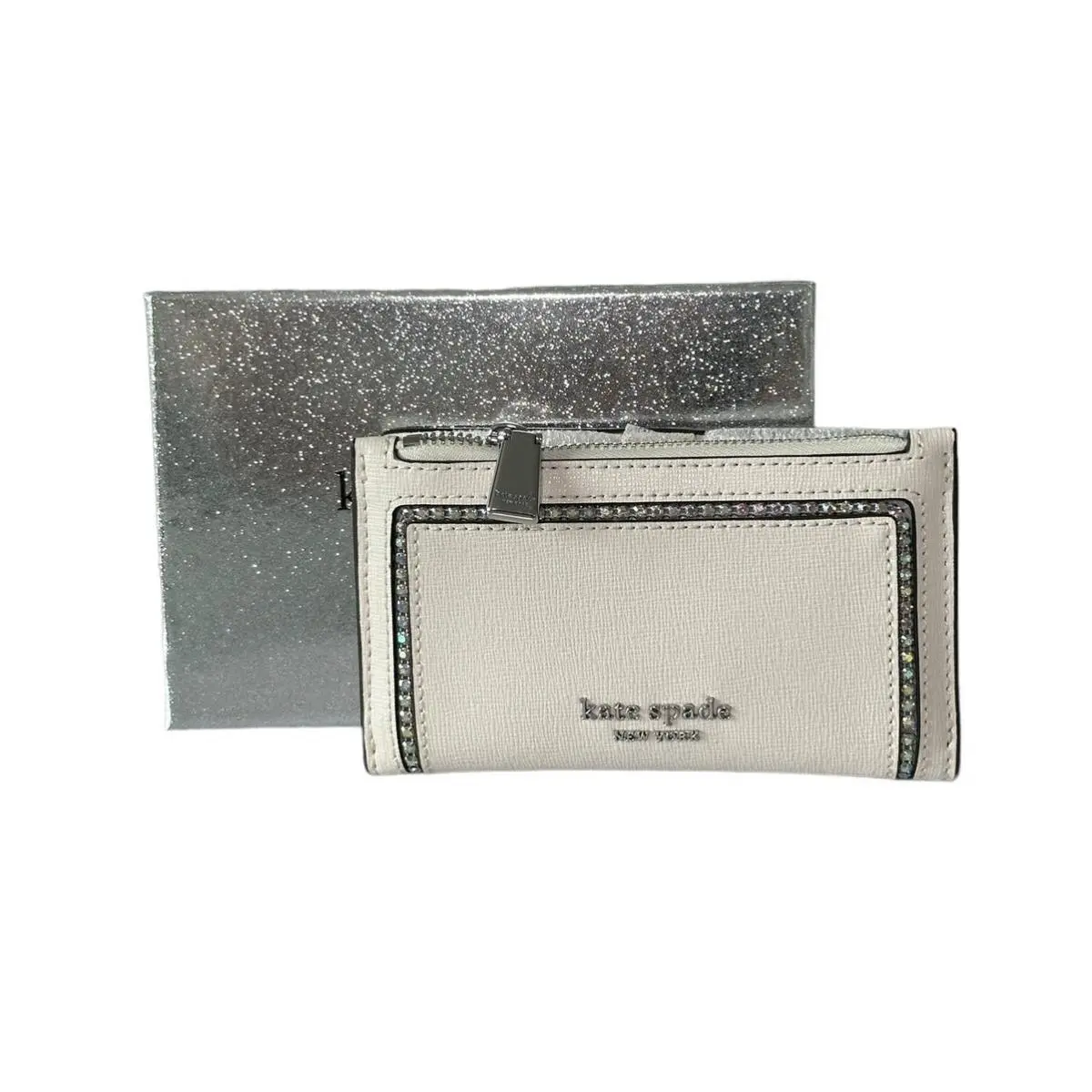 Kate Spade Morgan Crystal Inlay Small Slim Bifold Wallet Boxed