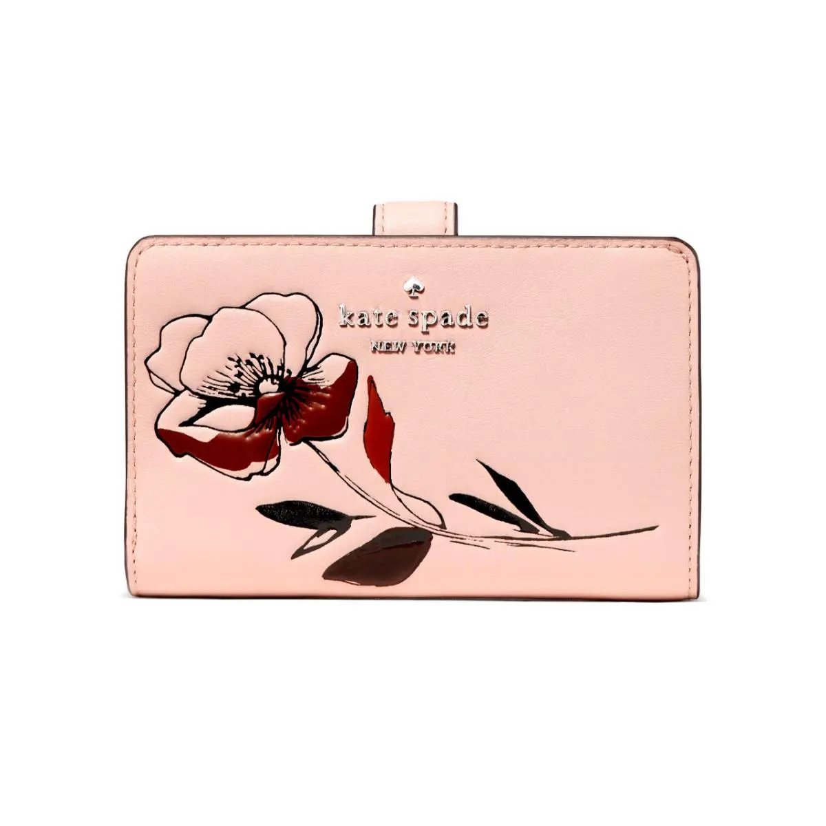 New Kate Spade Floral Medium Bifold Wallet Smooth Leather Rose Smoke Multi